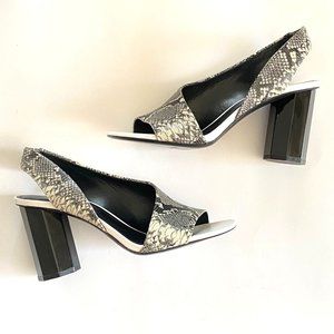 Donald Pliner slingback heels asymmetric‎ open toe snake reptile sz 8M 8